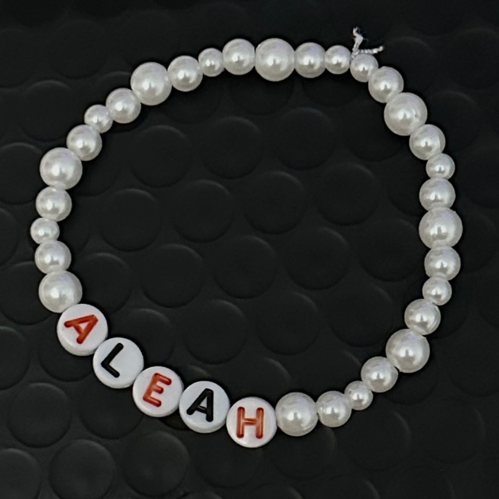 HANDMADE faux pearl name bracelet